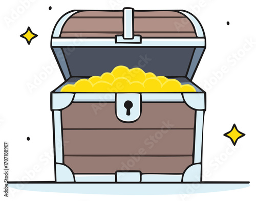 Open Treasure Chest with Gold Coins, Riches, Piracy and Adventure