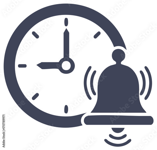 Clock and ringing bell icon representing alarm, reminder, or event schedule.