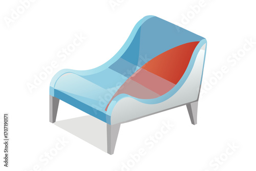 Futuristic blue chaise lounge with red accent