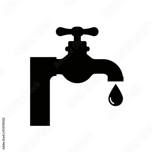 faucet, tap, water, plumbing, drip, leak, flow, icon, symbol, silhouette, black, illustration, vector, graphic, design, pipe, fixture, sink, bathroom, kitchen, utility, conserve, pressure, hygiene, cl