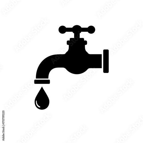 faucet, tap, water, plumbing, drip, leak, flow, icon, symbol, silhouette, black, illustration, vector, graphic, design, pipe, fixture, sink, bathroom, kitchen, utility, conserve, pressure, hygiene, cl