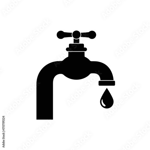 faucet, tap, water, plumbing, drip, leak, flow, icon, symbol, silhouette, black, illustration, vector, graphic, design, pipe, fixture, sink, bathroom, kitchen, utility, conserve, pressure, hygiene, cl