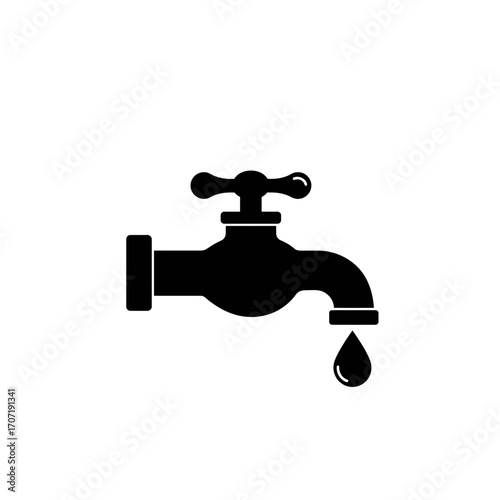faucet, tap, water, plumbing, drip, leak, flow, icon, symbol, silhouette, black, illustration, vector, graphic, design, pipe, fixture, sink, bathroom, kitchen, utility, conserve, pressure, hygiene, cl