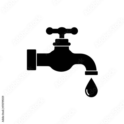 faucet, tap, water, plumbing, drip, leak, flow, icon, symbol, silhouette, black, illustration, vector, graphic, design, pipe, fixture, sink, bathroom, kitchen, utility, conserve, pressure, hygiene, cl