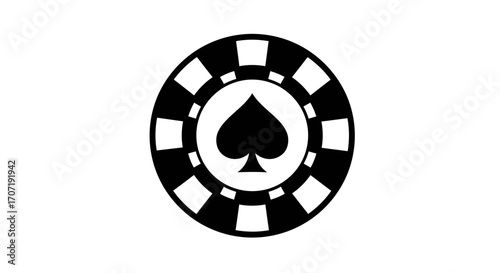 casino, chip, icon, vector, poker, token, spade, gambling, game, betting, silhouette, outline, illustration, design, graphic, luck, card, money, wager, play, table, entertainment, circular, symbol, di