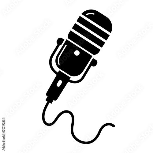 microphone, icon, vector, audio, mic, silhouette, music, podcast, sound, vocal, media, device, broadcast, singing, concert, performance, equipment, speaker, technology, wire, cable, song, voice, studi