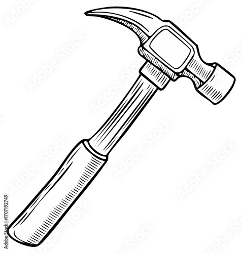 Illustration of a claw hammer with a striped handle and metal head