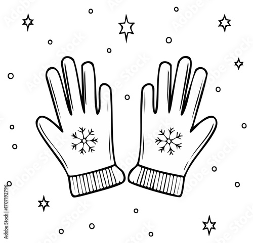 Winter gloves illustration with snowflakes and stars