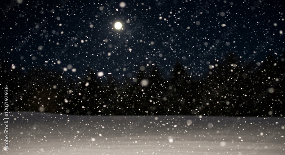 Obraz premium Night Snowfall Under a Full Moons Glow