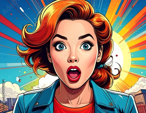 Surprised woman in pop art style