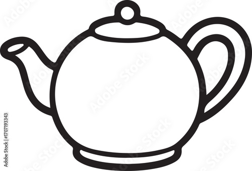 Black outline drawing of a classic teapot with curved handle and spout drink beverage