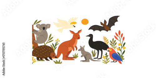 Print  Australian Wildlife Vector Illustration – Animal and Nature Concept Design