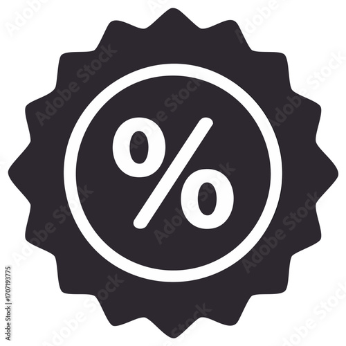 Black percentage symbol inside a badge icon for discount offers sales promotion marketing