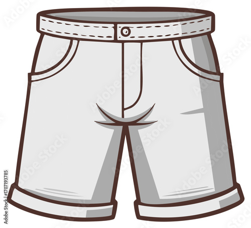 Grayscale Cartoon Illustration of Casual Cuffed Shorts