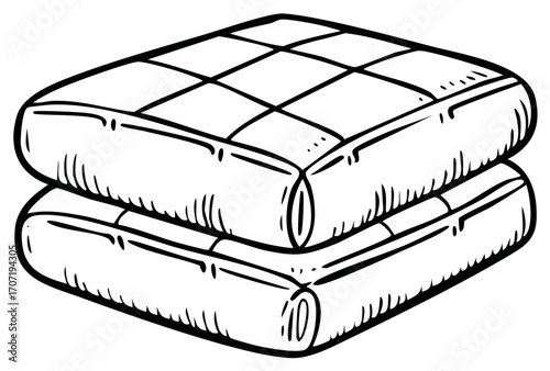 Stack of Two Pillows Simple Doodle Style Black and White Square Bedding for Rest and Relaxation