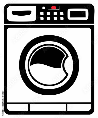 Front Load Laundry Washing Machine Black White Graphics