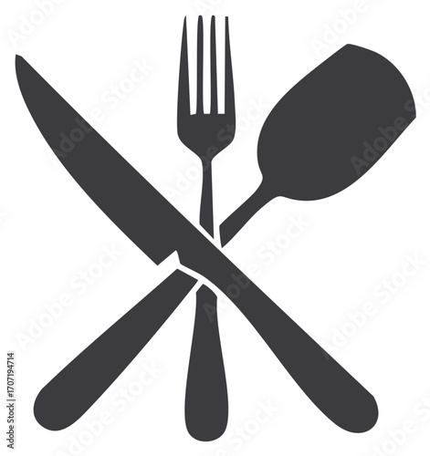 Crossed Utensils Featuring Fork, Knife, and Spoon Icon Indicating Food, Restaurant, or Dining Theme Symbol