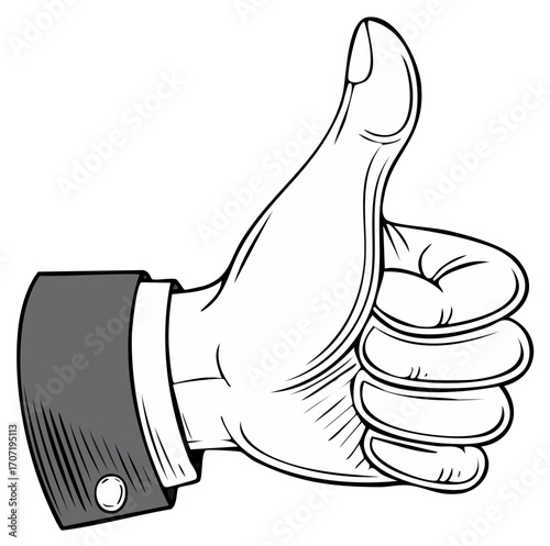 Businessperson hand giving a thumbs up gesture of approval and success