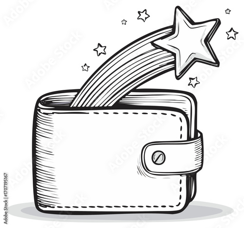 Wallet Expulsion Starburst: Stylized Sketch of Financial Growth, Investments, or Business Success Concept