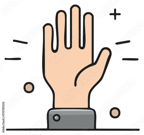 Hand with five fingers waving, greeting or showing high number illustration