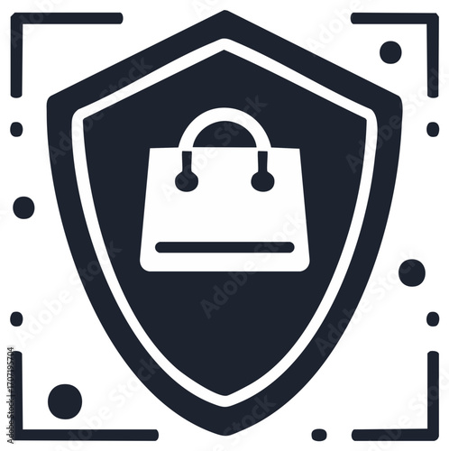 Shopping bag icon inside a shield symbol for online store security.