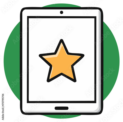 Tablet screen with gold star icon concept for favorite or rating illustration
