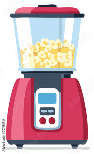 Brightly Colored Popcorn Machine Preparing Fluffy Snack with Transparent Lid Full of Popped Kernels
