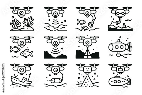 Arm vector deep underwater pollution icons following icon drone ocean sensor sonar