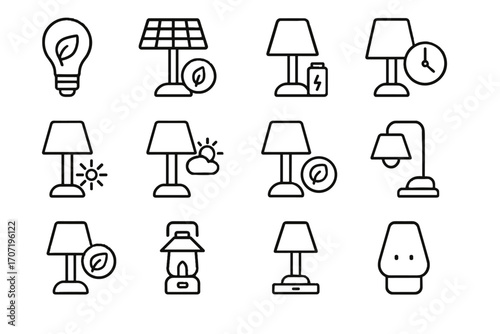 Smart nightlight lamp battery rechargeable icons sensor vector brightness icon mode