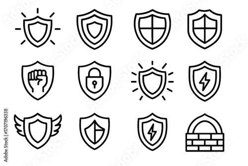 Wall lock fist icon rays circle strong dome shield bio vector