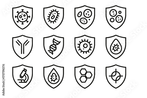 Microbe vector microbial shield cell dna virus icon spore hexagonal plasma icons