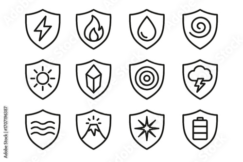 Icons crystal fire vector icon cloud droplet shield energy core thunderstorm