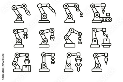 Pick robotic automated robot vector arm icon claw conveyor manipulator industrial icons