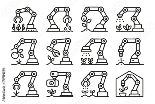 Icons harvester pruner vector irrigation picker icon agriculture robotic spreader monitor fruit