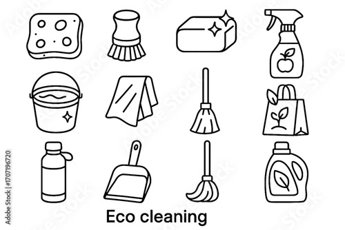 Vinegar soap bag cleaning icon bucket icons brush eco vector water