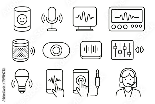 Hub interactive microphone speaker vector button input audio smart equalizer voice icon