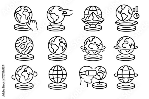 Vector hologram interactive terrain earth topography equator virtual icons icon glowing globe
