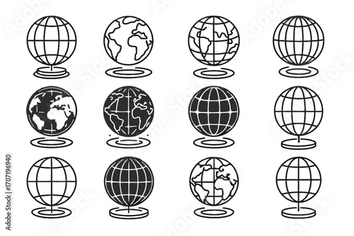 Globe grid virtual holographic meridians lines icon map vector planetary world