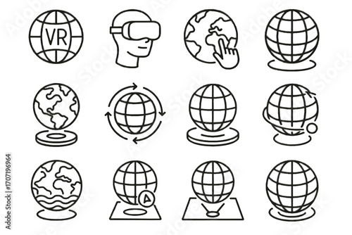 Immersive vector navigation floating globe icon virtual hologram reality pointer projection sphere