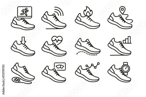 Shoe heart smart calorie detection sensor insoles icons icon vector shoes footwear