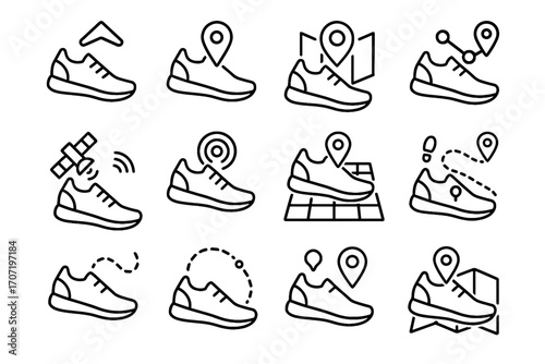 Vector smart sneakers navigation monitor route path tracker footwear gps icon shoes