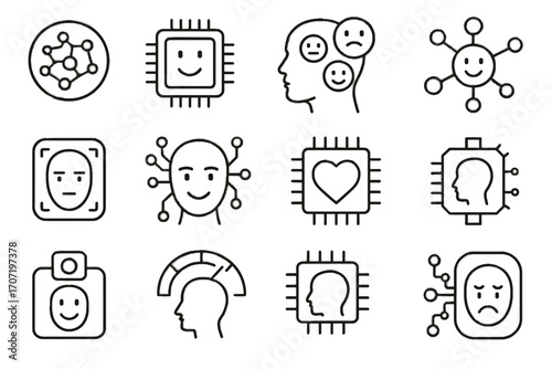 Analyzer sensor emotion network cognitive processor recognition icon neural vector ai