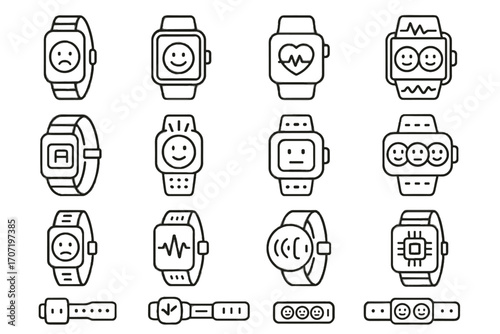 Device wrist heart band emotion ai monitor wearable icon vector sensors