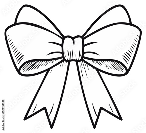 Stylized Hand-Drawn Illustration of a Ribbon Bow with Tails, Decoration