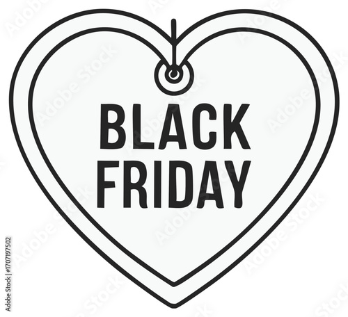 Black Friday Sale Heart Shape Tag with Text in Black and White