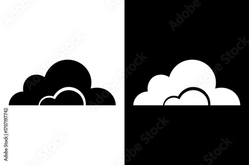 Black and White Cloud Icon. Cumulus Cloud Silhouette Vector
