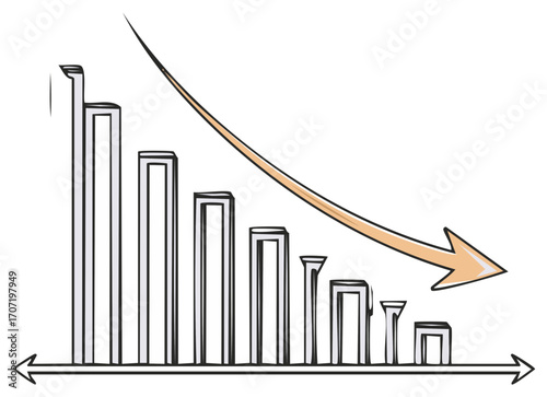 Downward Chart Showing Decline with Decreasing Bars and Falling Arrow