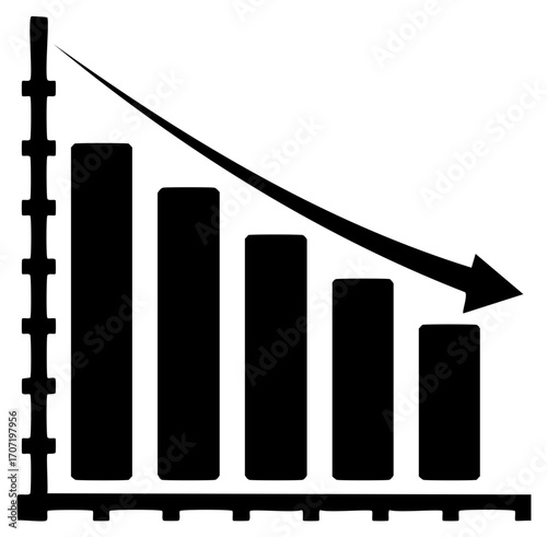 Downward Trend Depicted by Bar Chart with a Decreasing Arrow Showing Decline