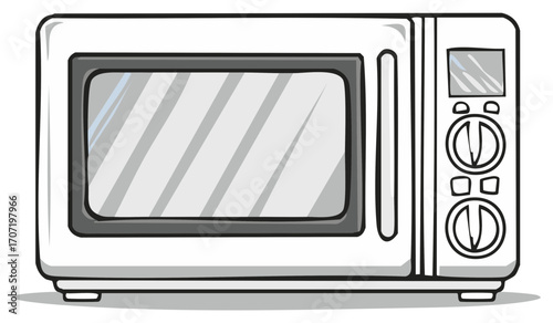 Cartoon Microwave Oven Illustration with Knobs and Digital Display Kitchen Appliance