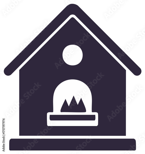 Stylized Birdhouse Illustration with Hole, Platform, and Roof, Simple Geometric Design, Flat Vector Icon